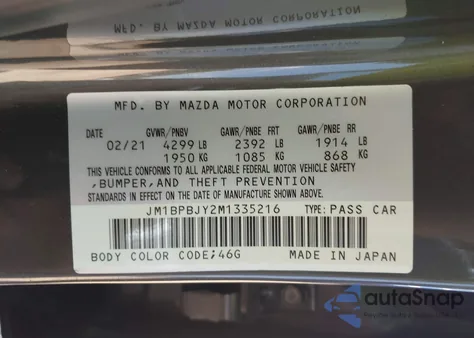 2021 Mazda Mazda3 2.5 Turbo z USA, uszkodzony, nr VIN JM1BPBJY2M1335216